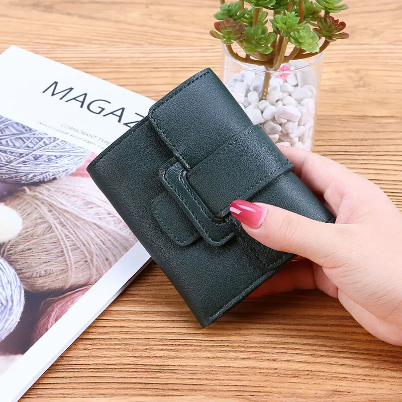 Dark Green Женский кошелек, Модный маленький короткий кожаный кошелек, роскошный бренд, известный мини женский модный кошелек и кошелек, кредитный держатель для карт - Цвет: Dark Green
