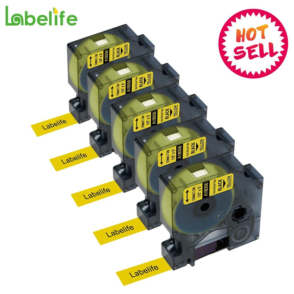 Labelife 18055 18056 Замена для DYMO Rhino черный на желтый 12mmX1.5m промышленные IND