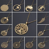 stainless steel gold color wing tree of lifeseed of life pendant necklace for fashion women men necklaces jewelry gift supplies