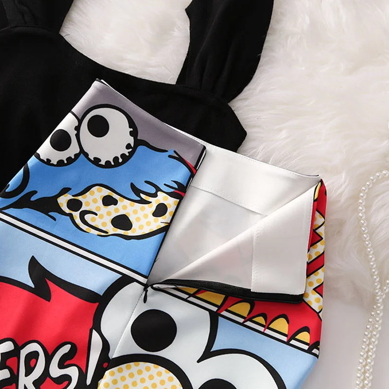 

Women's high waist slim cartoon letter print bag hip bodycon Tube skirt summer knee high elastic pencil skirts Falda WA526