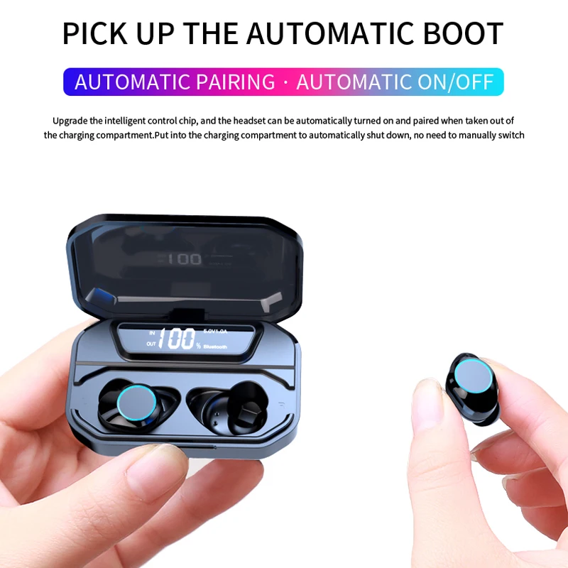 

G02 TWS 5.0 Bluetooth 9D Stereo Earphone Wireless Earphones IPX7 Waterproof Earphones 3300mAh LED Smart Power Bank Phone Holder