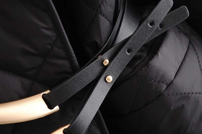 

2020 Winter Lapel Quilting Plaid Stay Warm Parka Coat With Belt Women Extra long Trench Jacket Outerwear Elegant Black