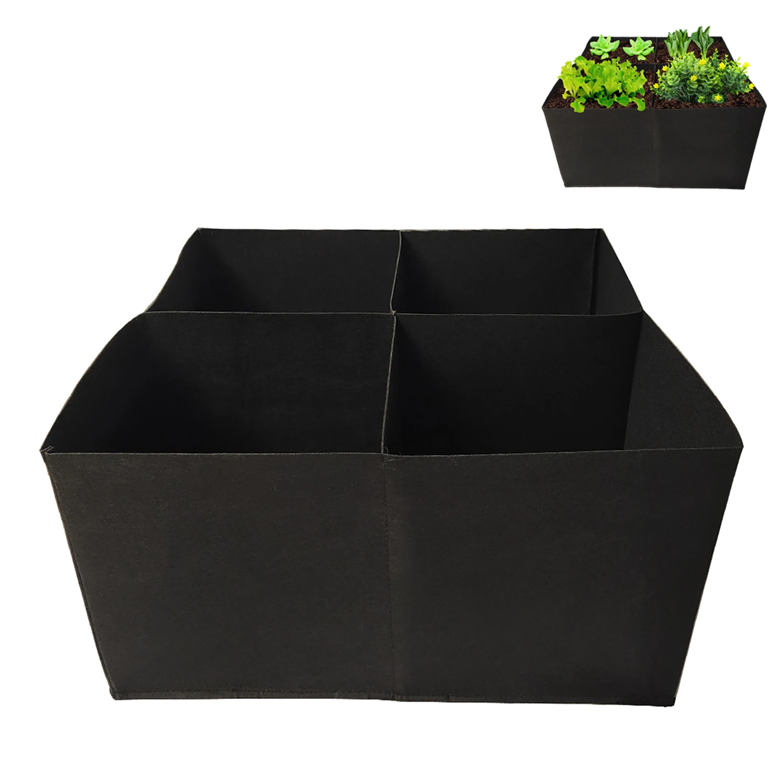 

Gallons Fabric Garden Raised Bed 4 Divided Grids Durable Square Planting Pots Vegetable Growing Bag Breathable Gardening Planter