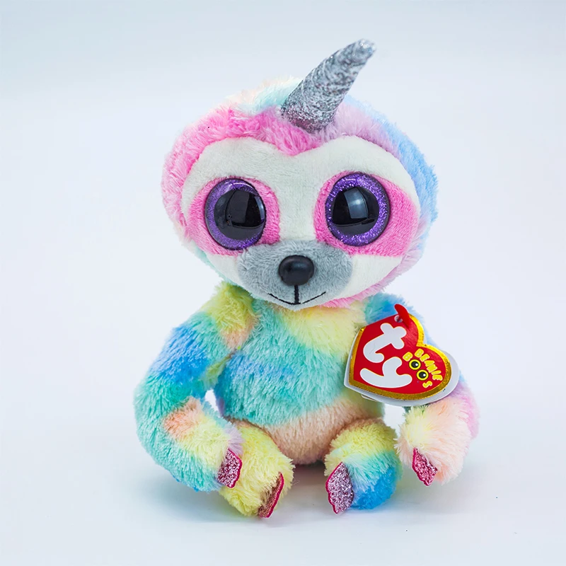 

15CM Ty Colored Unicorn Sloth Soft Toy Big Eyes Cute Plush Animal Doll Birthday Christmas Gift For Children Bedside Decoration