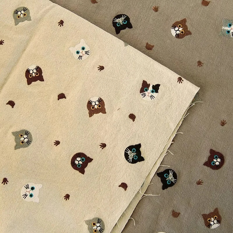 vender 145cm De Largura Japão E Coreia Dos Desenhos Animados Gato Bordado Algodão Linho Tecido Roupas Diy Artesanal Mochila Sofá Travesseiro Tecido