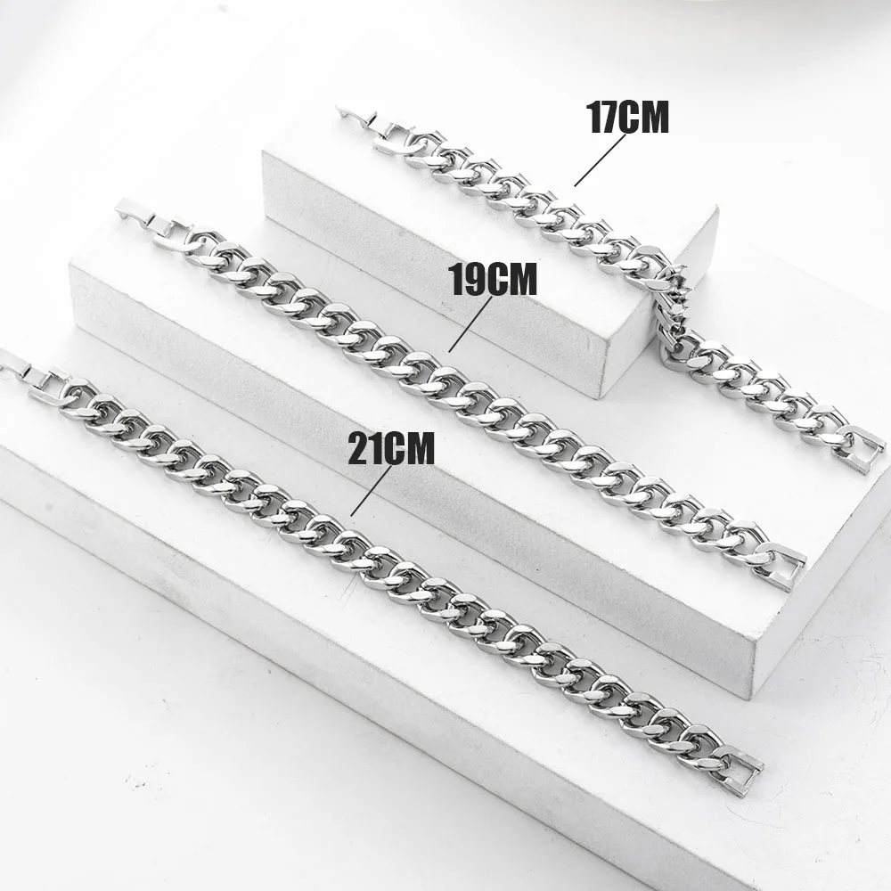 

High Quality Stainless Steel Bracelets for Men Length 17/19/21cm Punk Curb Cuban Link Chain Bracelets Hand Jewelry Gifts Trend