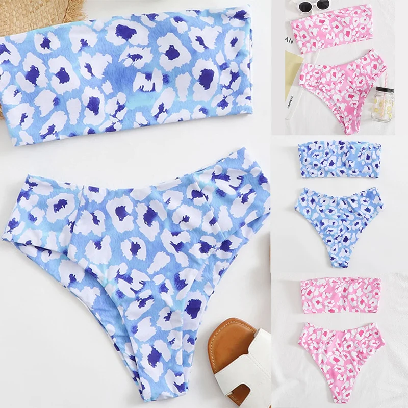 

Женское бикини с леопардовым принтом и высокой талией, соблазнительный маленький купальник из 2 частей с разрезом