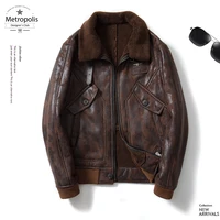 2021 winter high quality mens solid color zipper lapel trim motorcycle fleece warm mens leather jacket
