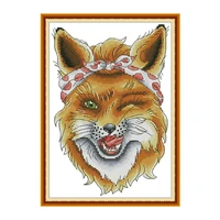 sly fox cartoon animal pattern count cross stitch kit embroidery kit aida 11ct 14ct printed canvas diy crafts gift needlework