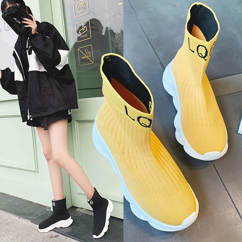 Высокая дышащая повседневная обувь женские носки Кроссовки Женская для бега