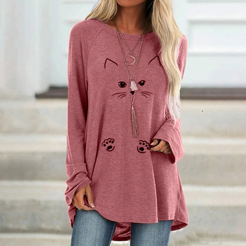 Женская футболка с длинным рукавом повседневная свободная нерегулярным подолом