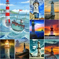 new 5d diy diamond painting sea view cross stitch lighthouse diamond embroidery full square round drill crafts home decor gift