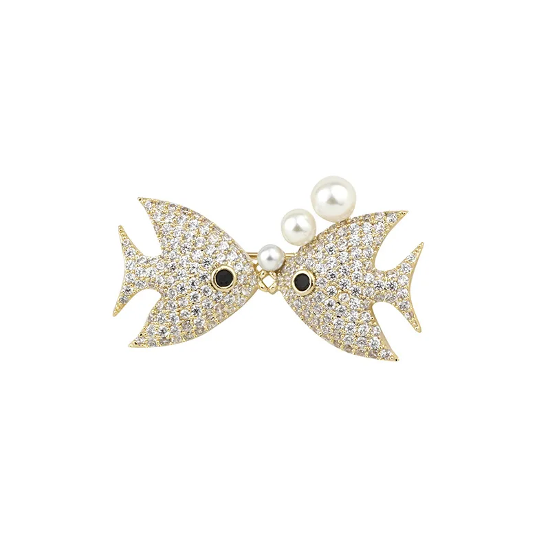 2021 новые модные милые двойные Броши с рыбой жемчугом высококачественные