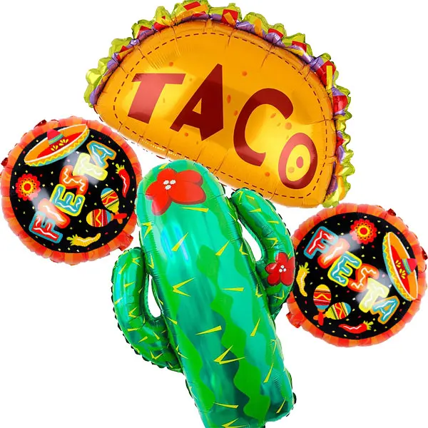 4 Pcs Taco and Cactus Foil Mylar Round Balloons Baby Shower Birthday Mexican Fiesta Party Decor