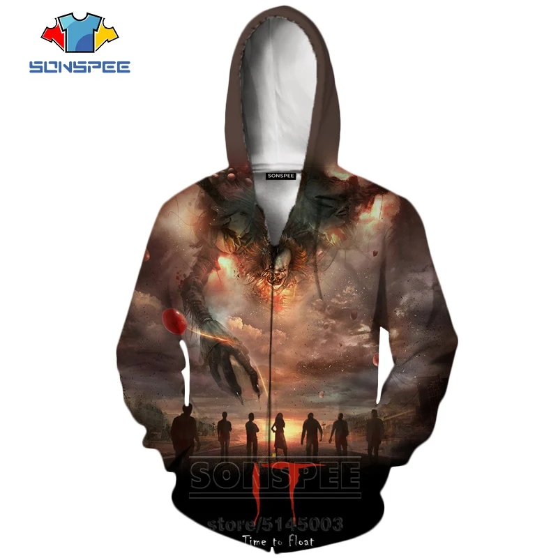 19 It Chapter две молнии толстовки новые для мужчин женщин Pennywise клоун Толстовка 3D принт фильм ужасов унисекс с длинным рукавом Топ пальто C063-2 - Цвет: 19