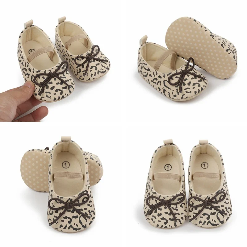 

0-18M Baby Girl Casual First Walkers Newborn Soft Sole PU Crib Shoes Cute Leopard Bowknot Shoes
