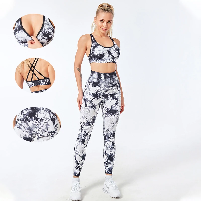 

Женский костюм для йоги бесшовные тай-Дай костюм подходит для занятий фитнесом спортивный беговой бюстгальтер и комплект со штанами одежда...