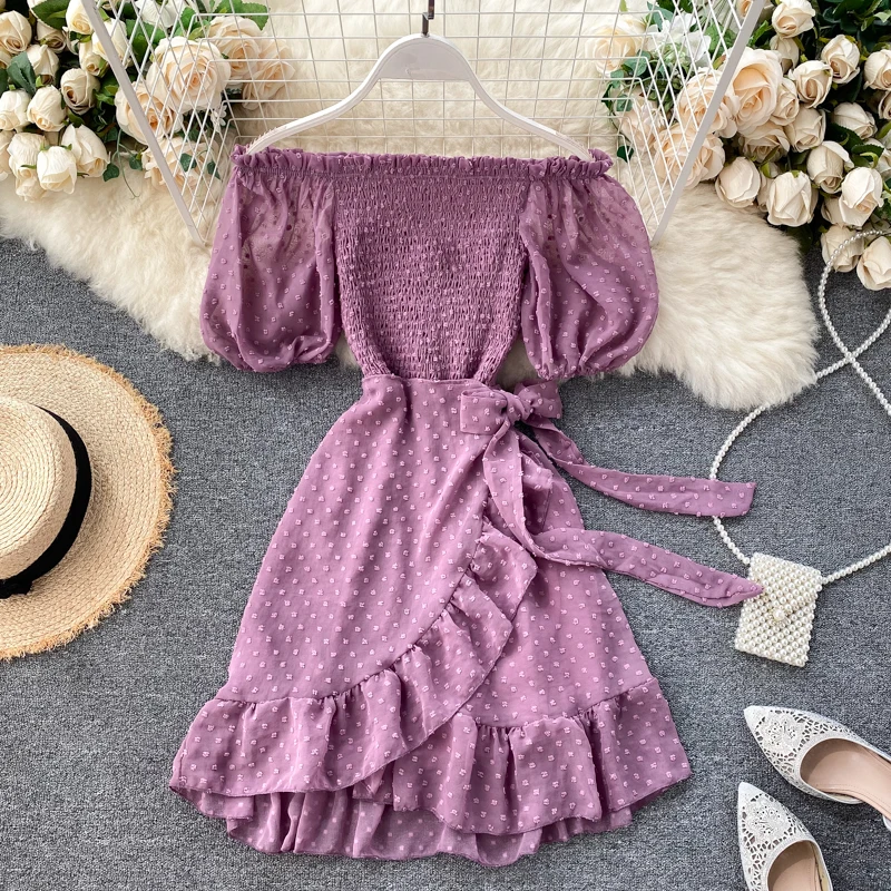 SINGRAIN-женское шифоновое платье с рюшами летнее и рукавами-фонариками сексуальное