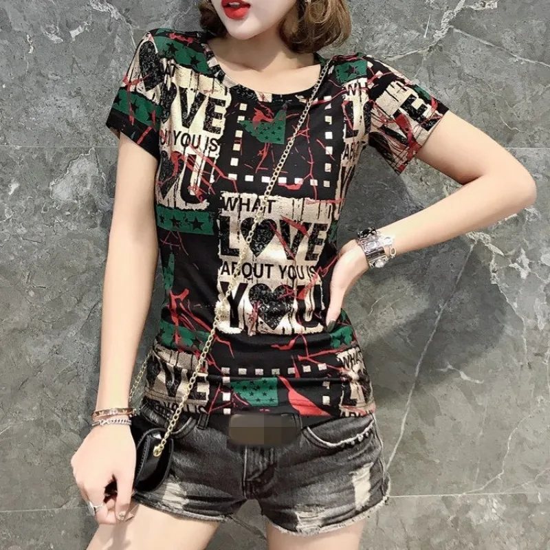 Женская футболка с коротким рукавом модные облегающие топы принтом уличная