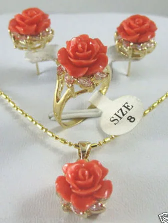 Новые ювелирные изделия тибетская Роза коралловый цветок кулон ожерелье серьги