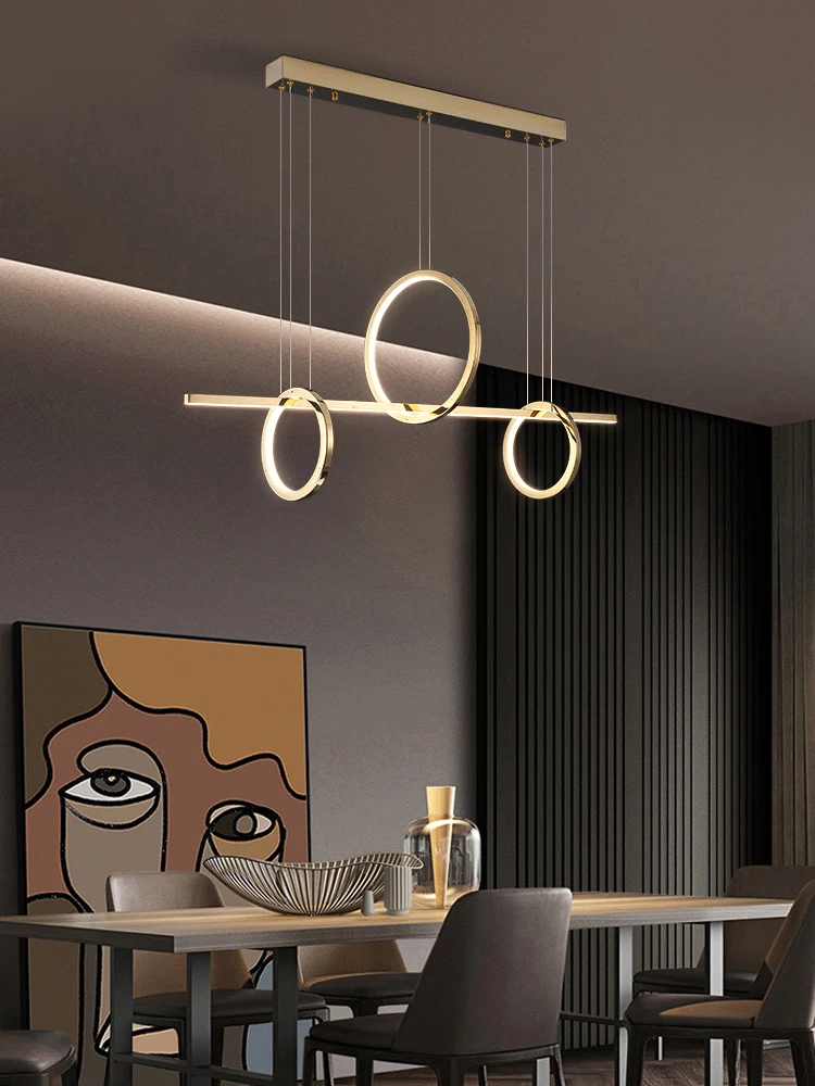 

Modern Luxury Titanium Chandelier Restaurant Golden Circle LED Lighting Nordic Minimalist creative Dining Room Bar Hanging lamp