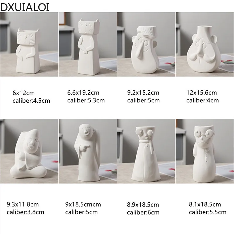 

DXUIALOI Nordic Style White Ceramic Craft Vase Office Living Room Bedroom Dried Flower Flower Arrangement Vase Home Decoration