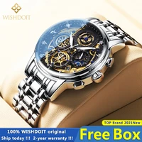 wishdoit original watch for mens waterproof stainless steel quartz analog fashion business sun moon star wristwatches top brand