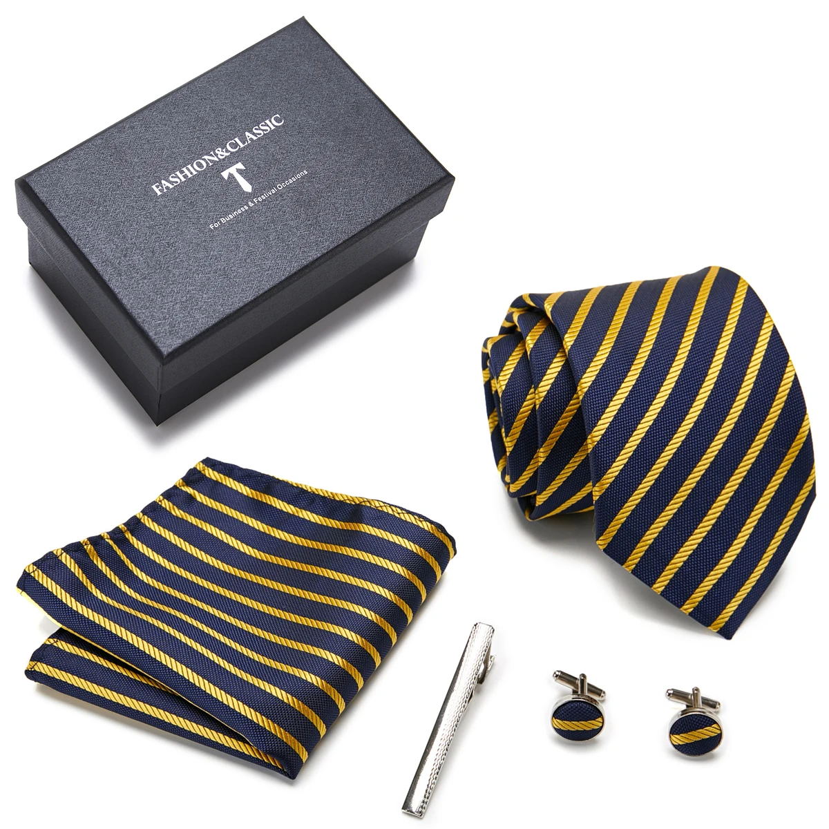 

Woven Factory Sale Festive Gift Tie Hanky Pocket Squares Cufflink Set Tie Clip Necktie Box Clothing accessories Paisley