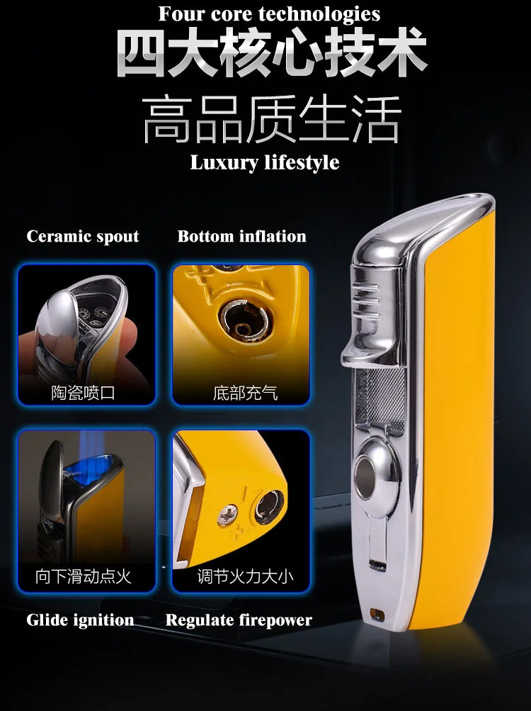 Ветрозащитная Зажигалка три прямых синего пламени портативная зажигалка с