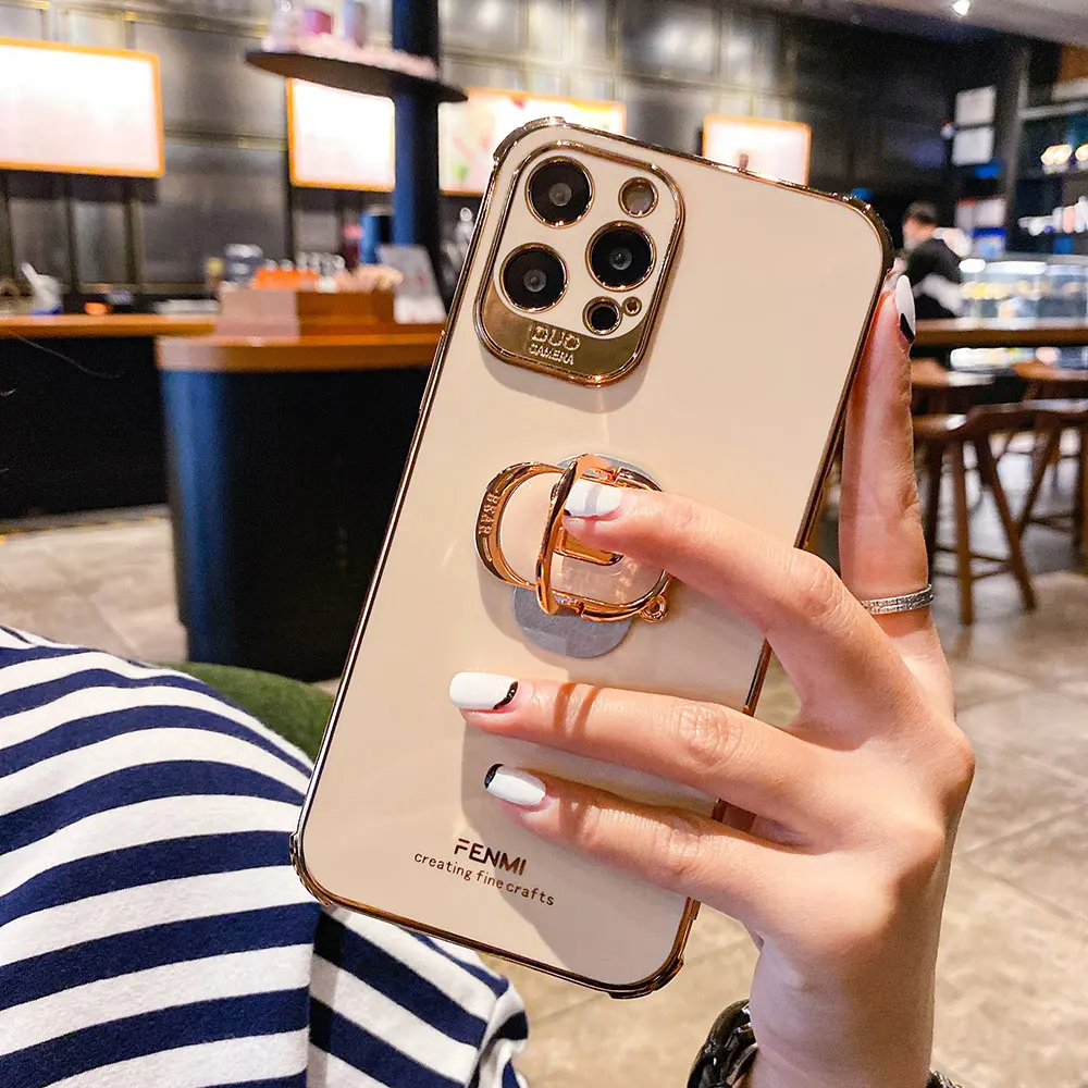 boucho luxury electroplating phone case for iphone 13 12 pro max 11 pro xs xr x se 6 7 8 plus 12mini phone holder ring grip case free global shipping