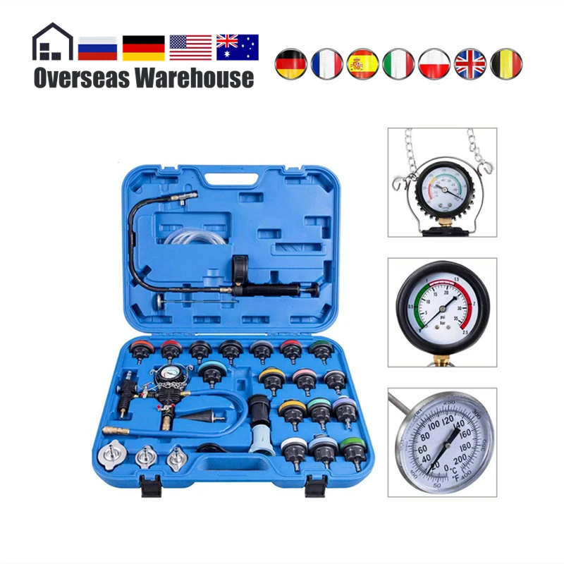 28Pcs Universal Radiator Pressure Tester Set Vacuum Type Cooling System Test Water Tank Leak Detection Detector Tool