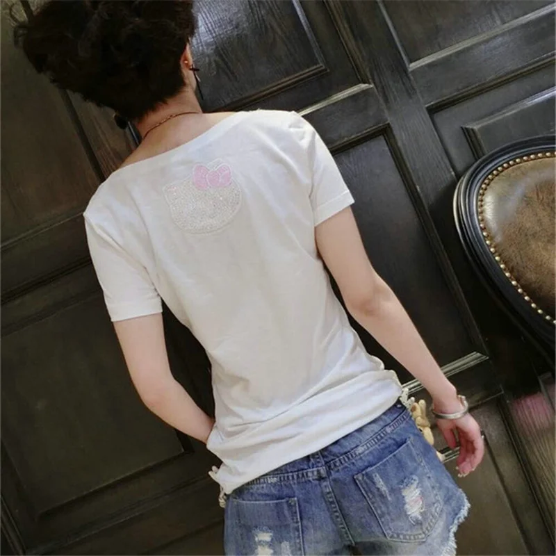 Кот Повседневное хлопок горячей бурения футболка Для женщин короткий рукав