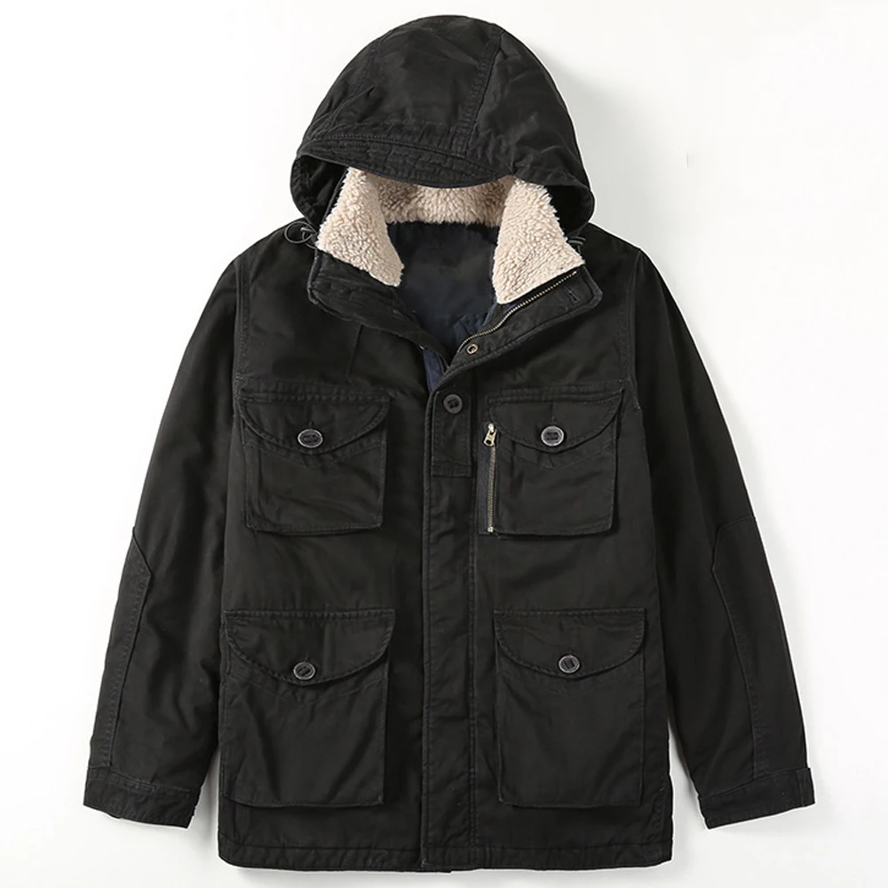 Trench Coat Cotton Padded Hooded Down Coats Men Winter Woolen Collar Camouflage Jacket Windbreaker Military Coat Man Clothing