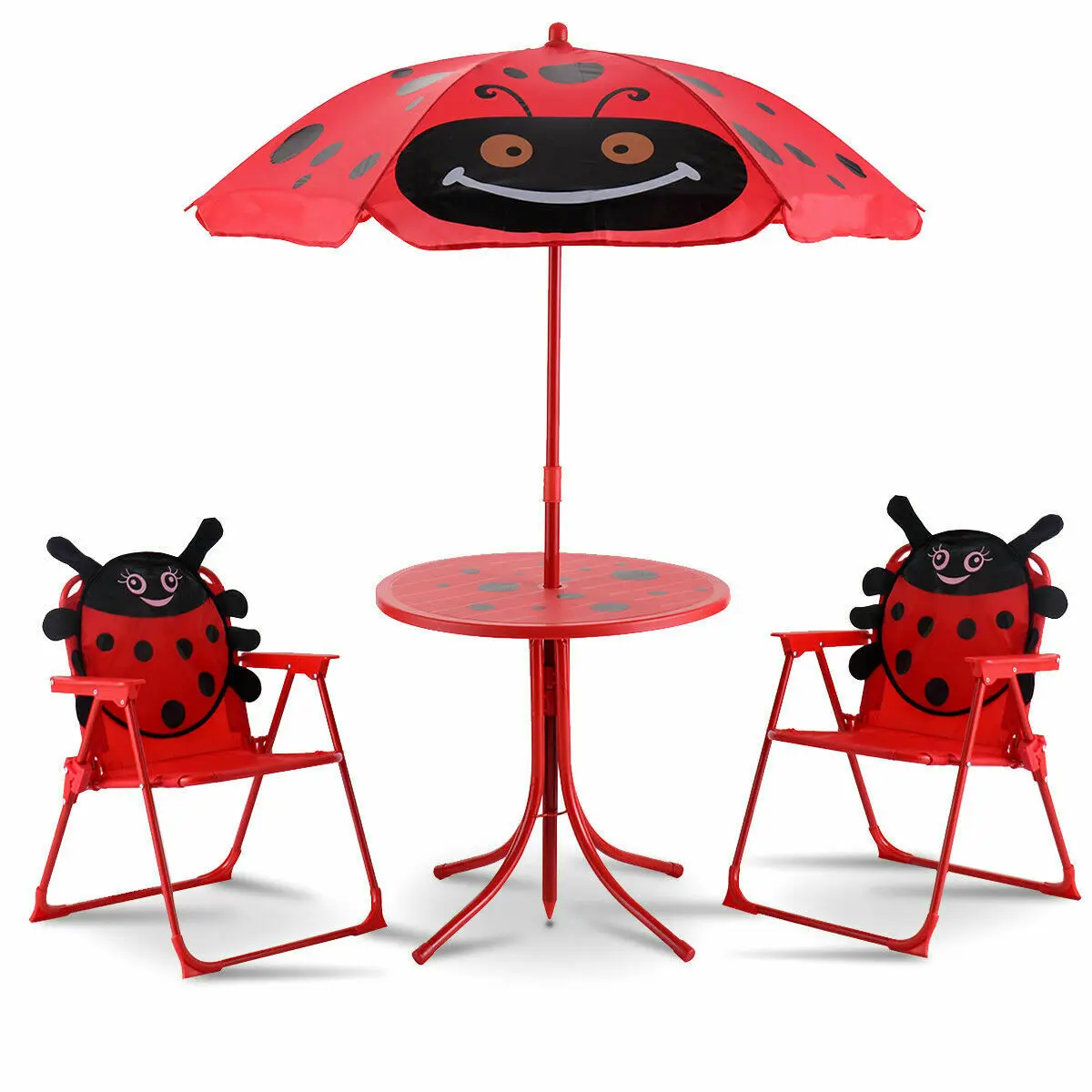 Kids Patio Set Table And 2 Folding Chairs w/ Umbrella Beetle Outdoor Garden Yard  OP3035