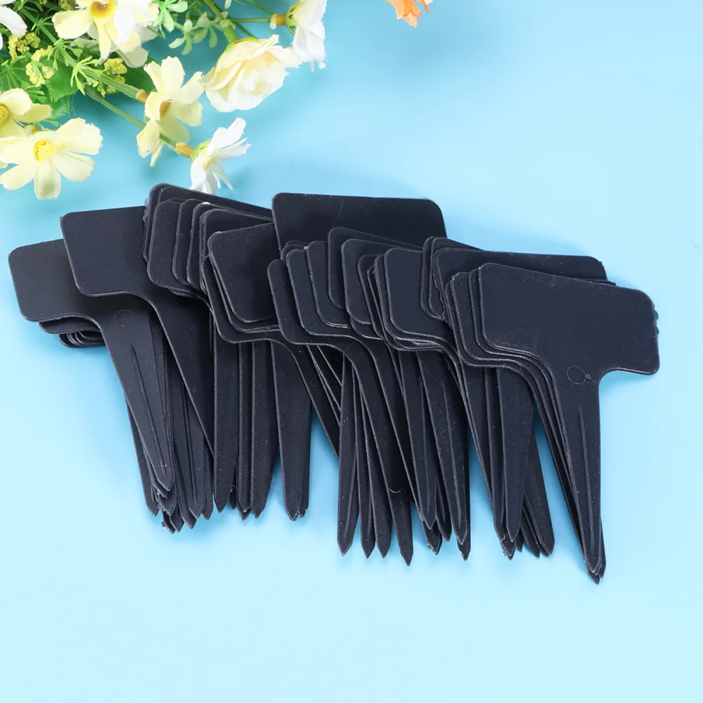 

100pcs 10x6cm Plant T-type Tags Markers Nursery Garden Labels (Black)