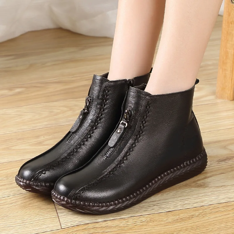 2021 Winter Boots Women Genuine Leather Shoes For Mother Woman Autumn Ankle Plush Botas Mujer EU35-41 WSH3702 | Обувь