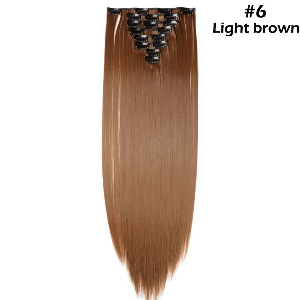 light brown S-noilite 8 шт./компл. 24 дюйма длинные модное прямое 17 видов цветов Синтетические накладки для волос на чёрный; коричневый цвет красного вина Рыжий набор для самостоятельного использования для женщин - Цвет: light brown
