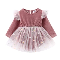 infant long sleeve romper with mesh dress decoration baby girl flower print ruffle sweet spring clothing purpleapricot 0 18 m