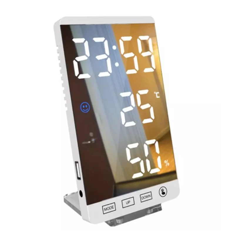 

Mirror Led Desk Clock Usb Charging Digital Alarm Clock Temperature Humidity Display Clock Desktop Decoration