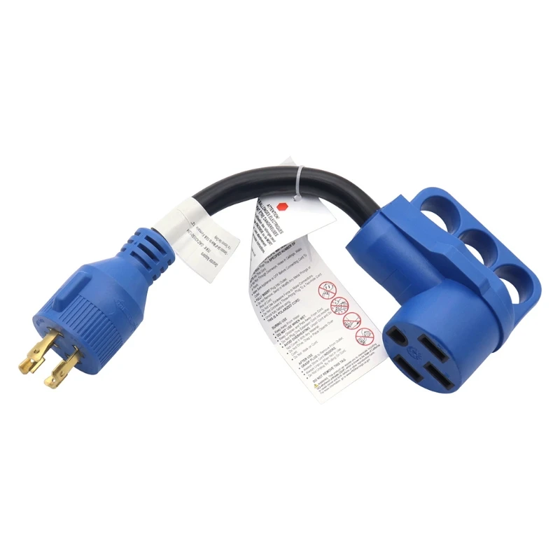

Universal 30A to 50A RV Power Cord Adapter Dogbone Electrical Converter with Disconnect Handle Blue
