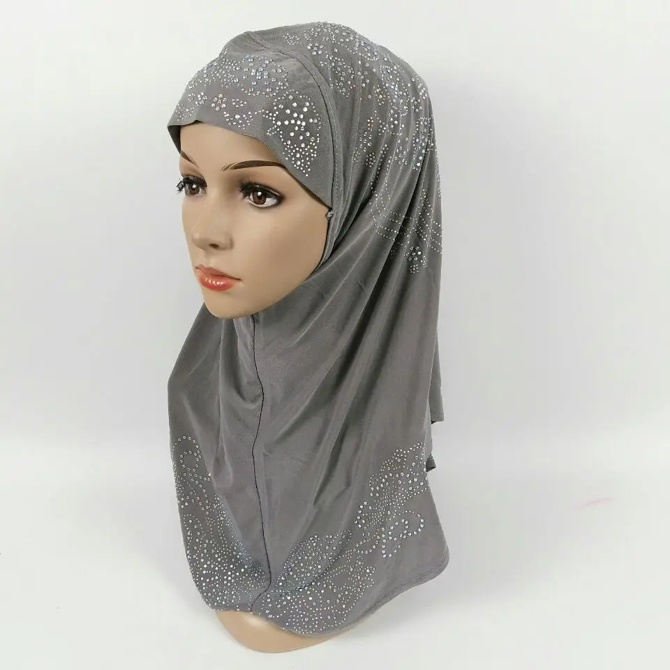 Малазийский мусульманский хиджаб шарф однотонная хлопковая шаль с бриллиантами