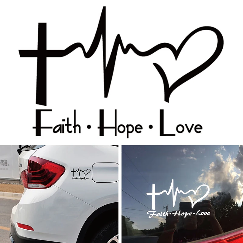 

Faith Hope Love Vinyl Car Sticker Cartoon Jesus Christian Religious Bible Verse for Car Window Body Decoration