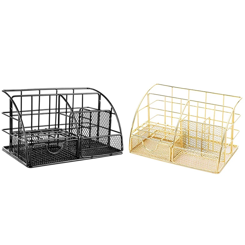 

Desk Organizer, Mesh Office Supplies Desk Accessories, Features 5 Compartments + 1 Mini Sliding Drawer