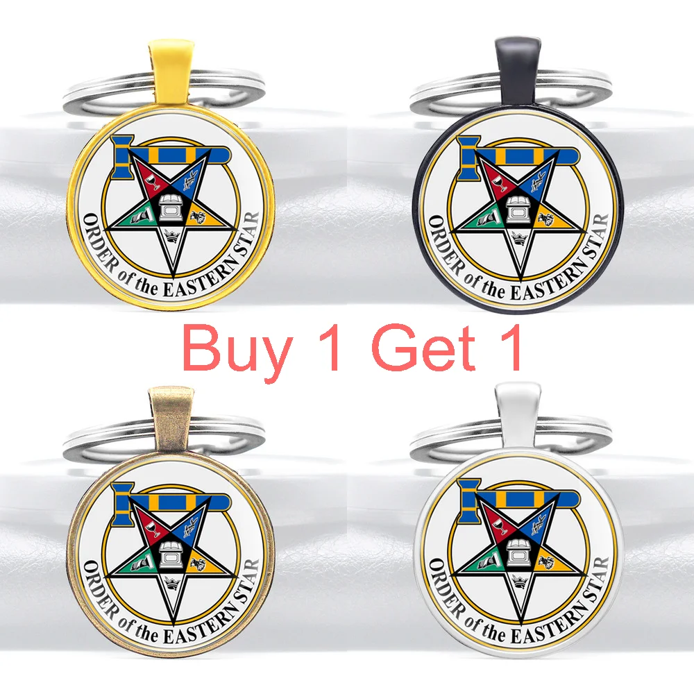 Buy 1 Get 1 Classic Order of the Eastern Star Oes Glass Cabochon Key Chain Retro Men Women Masonic Jewelry Gifts Key Ring