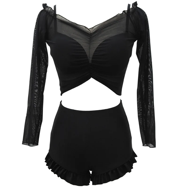 

Tankini Swimsuit Woman Bikini Girl Push-Up Swimwear Separate Plastic Feeling Long Sleeve Underwire Three Piece Solid Spandex