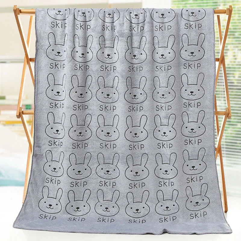 Rabbit 1-Gray 70*140 см высококачественное Впитывающее банное полотенце из микрофибры с кроликом для ванной комнаты, мягкое однотонное полотенце с рисунком для взрослых - Цвет: Rabbit 1-Gray