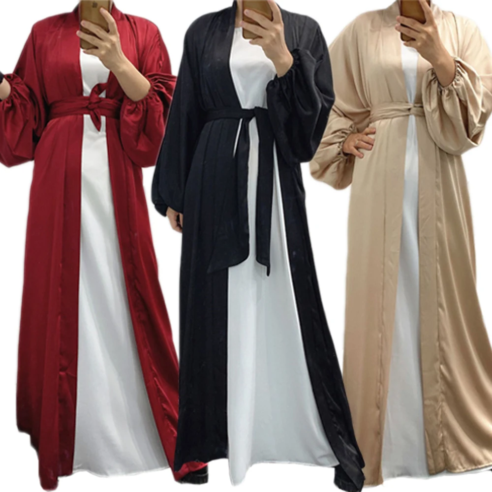Женское платье-Абая на Рамадан, длинное открытое мусульманское платье с поясом, элегантное платье с пышными рукавами, арабский, Ближний Вос...