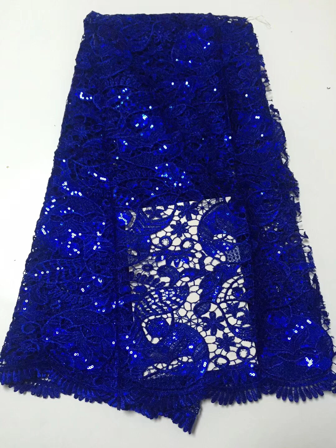 Королевский синий африканский сетчатый молочный шелк кружевные блестки вышивка