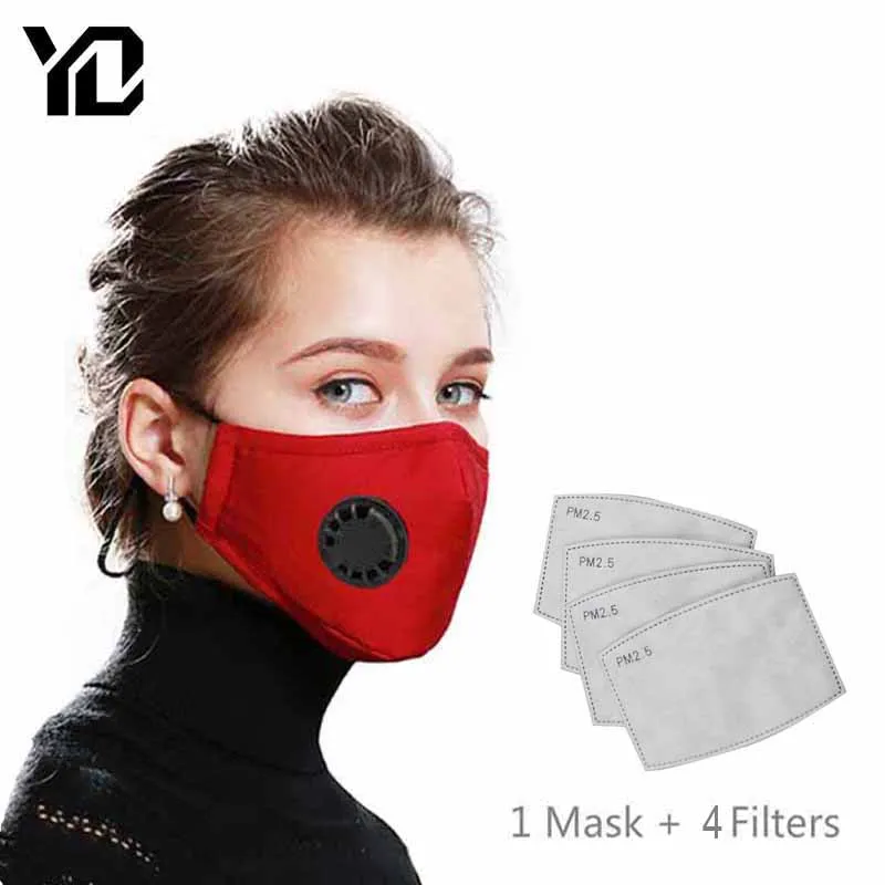 1 шт. маска для лица и 4 маски фильтрующая бумага многоразовая хлопковая PM2.5