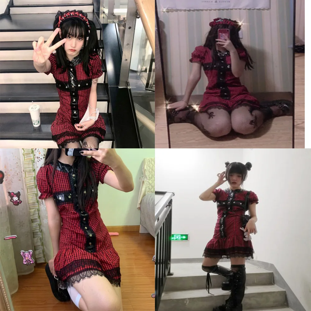 Rosetic Devil готическое клетчатое платье с перекрестными заклепками женские летние